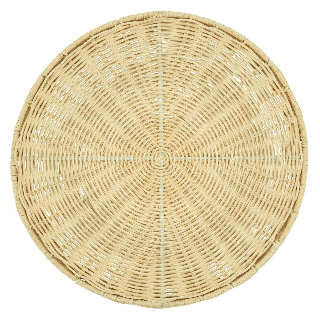 Handwoven Round Scalloped Rattan Serving Tray with Handles
