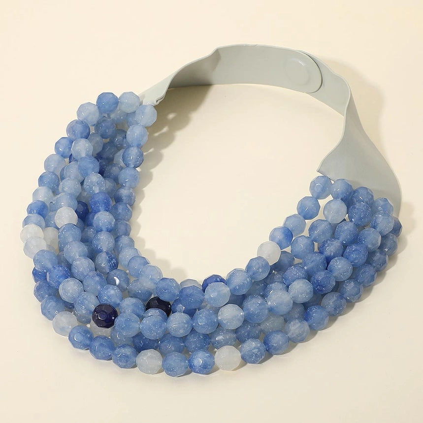 Chunky Acrylic Bead Layered Faux Leather Magnetic Necklace