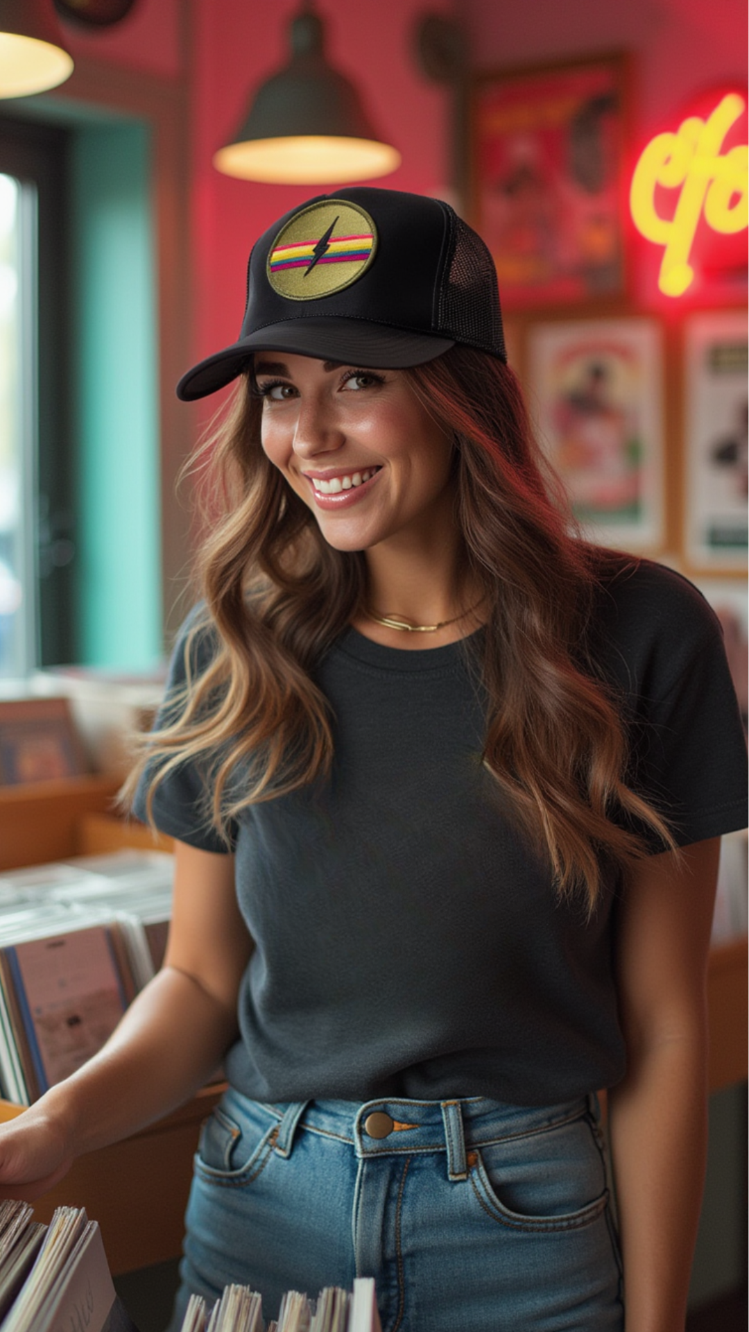Black Electric Rainbow Trucker Hat