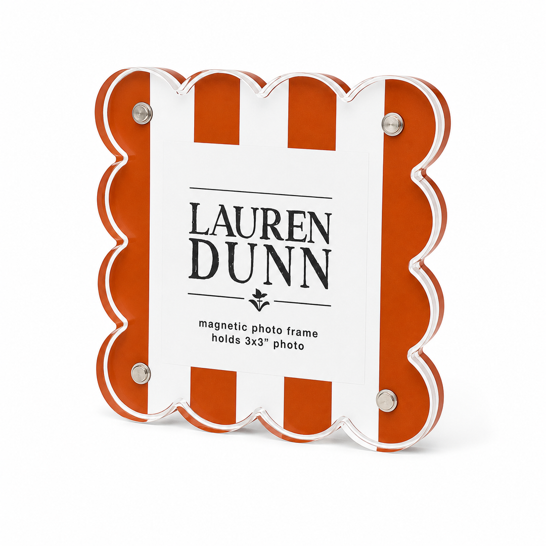 Lauren Dunn Burnt Orange and White Striped Gameday Scalloped Acrylic Frame