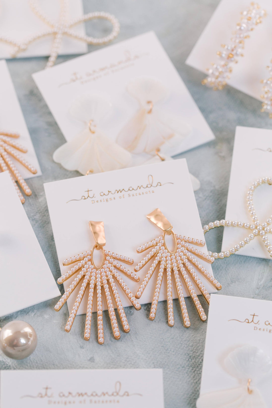 St Armands Pearl Sunburst Statement Drop Earrings