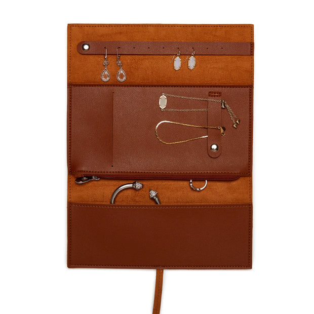 The Luna Leather Jewelry Roll - Brown