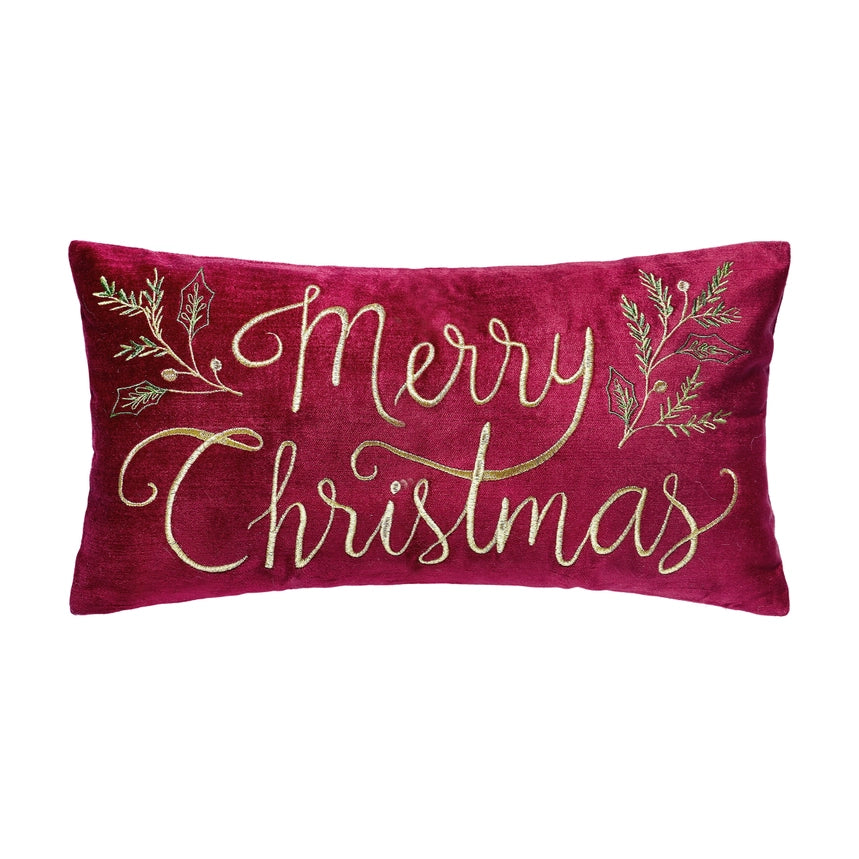 Peking Handicrafts Merry Christmas Embroidered Velvet Pillow