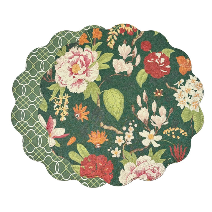 Beatriz Ball Cabbage Roses and Trellis Reversible Round Placemat