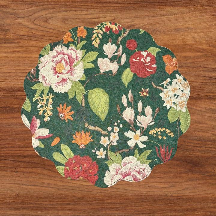 Beatriz Ball Cabbage Roses and Trellis Reversible Round Placemat