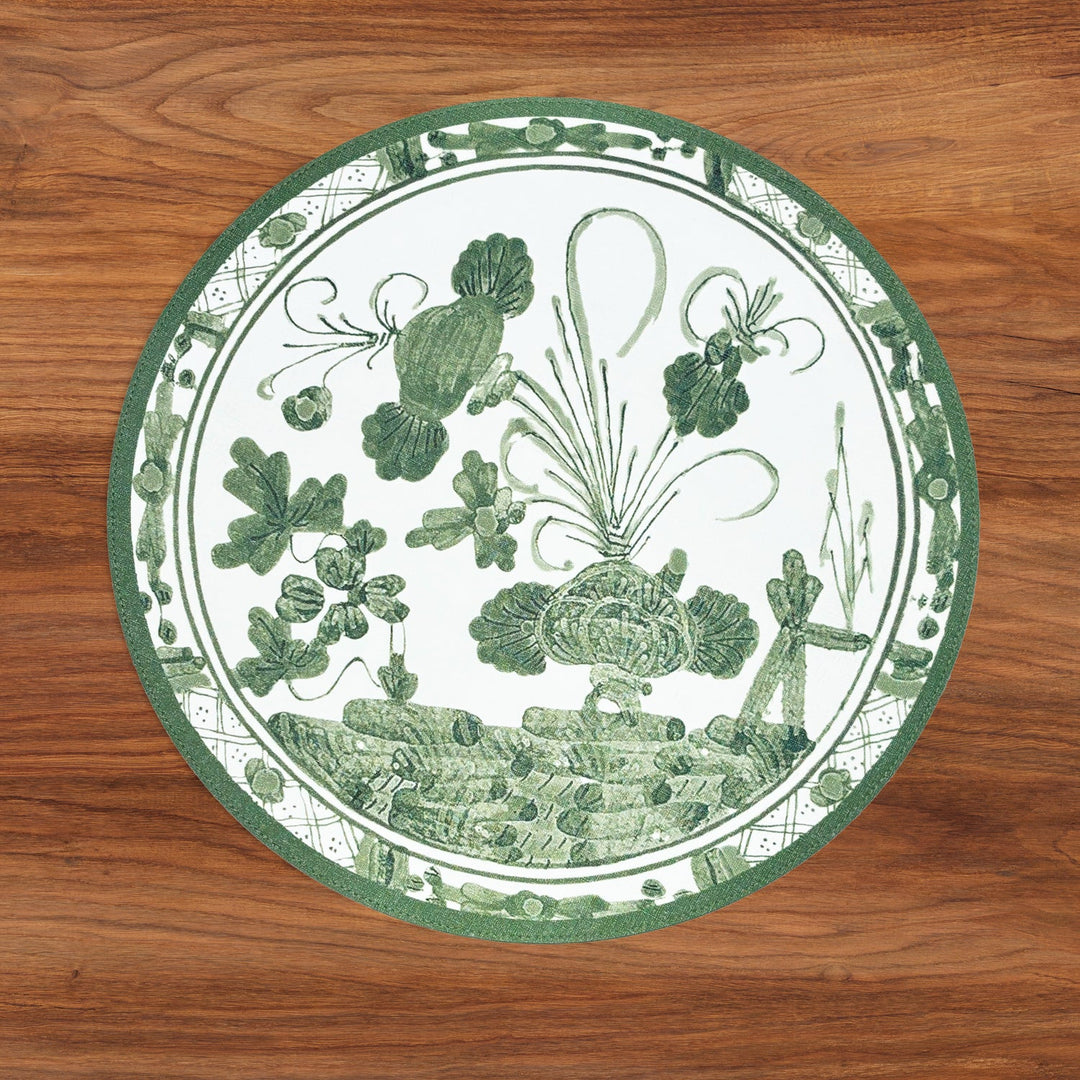 Beatriz Ball Green & White Vida Faenza and Leopard Reversible Round Placemat