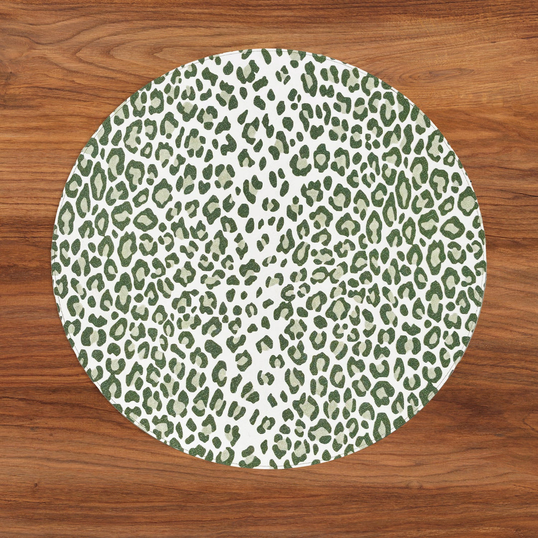 Beatriz Ball Green & White Vida Faenza and Leopard Reversible Round Placemat