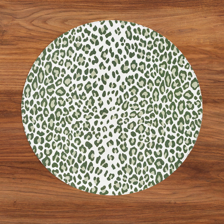 Beatriz Ball Green & White Vida Faenza and Leopard Reversible Round Placemat