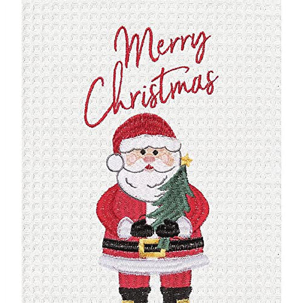 Merry Christmas Santa Embroidered Waffle Weave Kitchen Towel