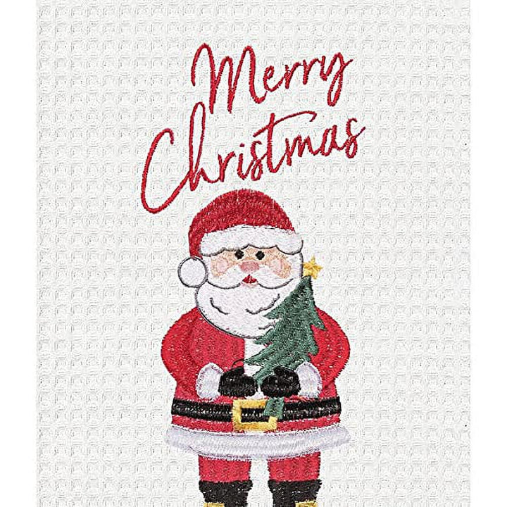 Merry Christmas Santa Embroidered Waffle Weave Kitchen Towel