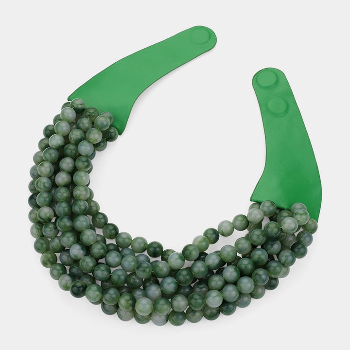 Chunky Acrylic Bead Layered Faux Leather Magnetic Necklace