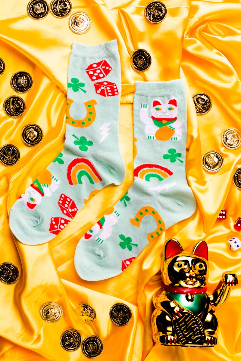 Yellow Owl Workshop Lucky Cat & Clover Crew Socks
