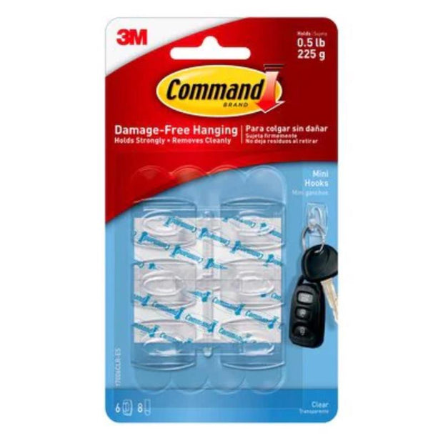 3M Command Mini Plastic Hooks - Clear