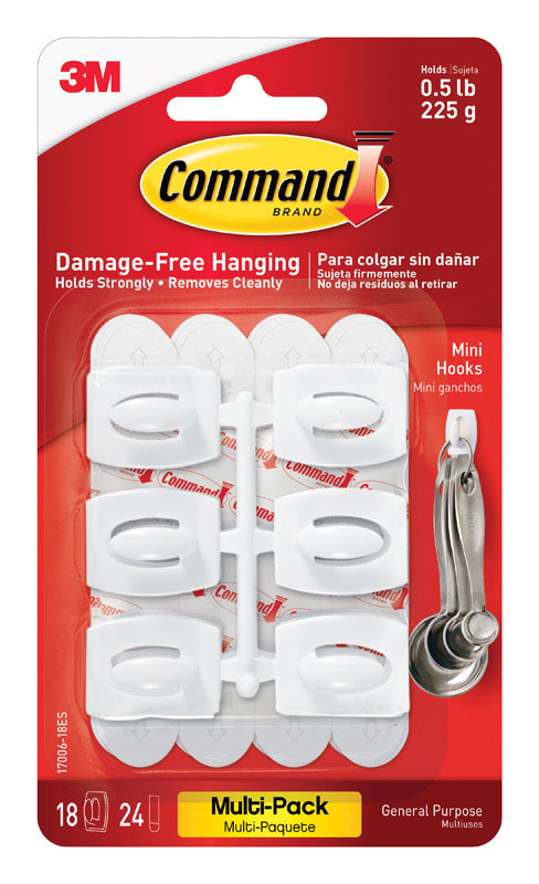 3M Command Mini Plastic Hooks - White