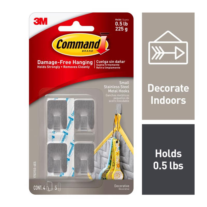 3M Command Small Stainless Steel Hook 4 pk