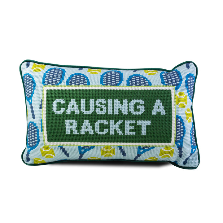 Furbish Studio "Causing A Racket" Needlepoint Pillow