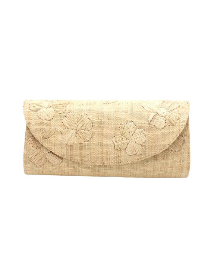 Shebobo Tulum Flower Straw Clutch Purse with Flower Embroidery