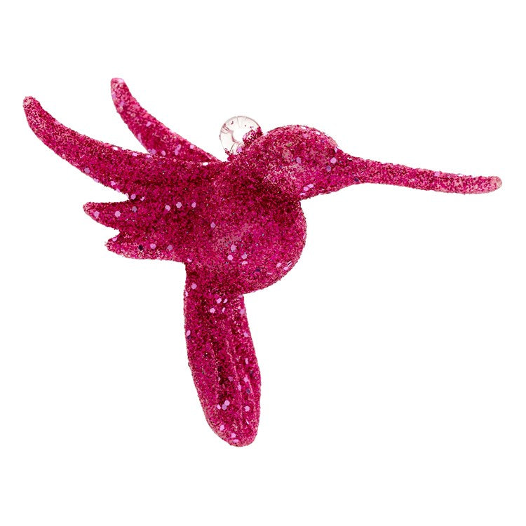 Glitter Hummingbird Glass Ornament