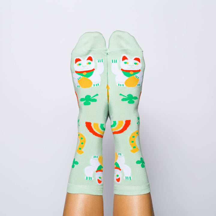 Yellow Owl Workshop Lucky Cat & Clover Crew Socks