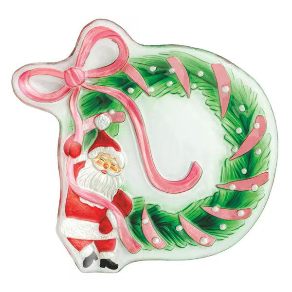 Santa Bow Wreath Glass Platter