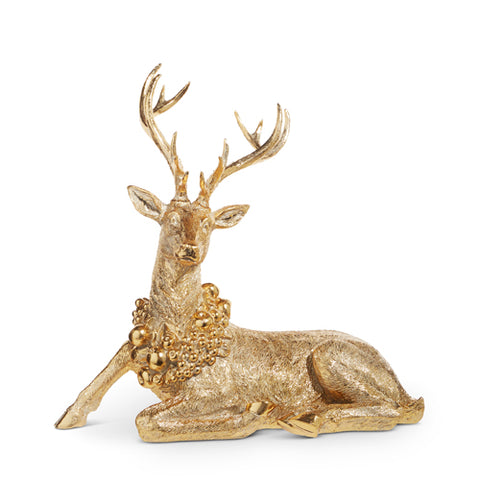 Gilded Laying Deer with Wreath