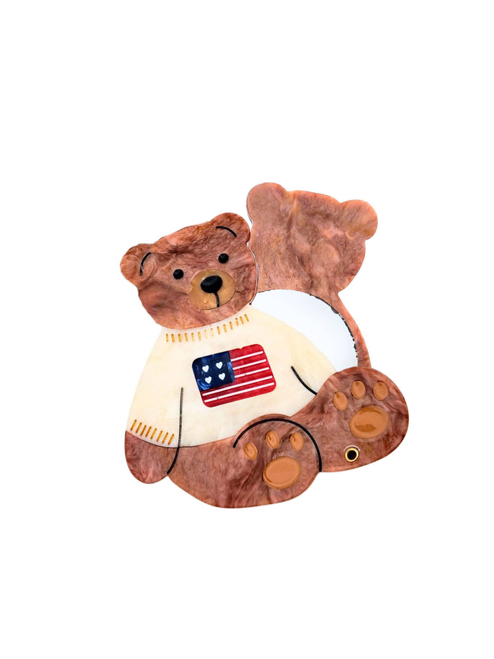Solar Eclipse Hand-painted Americana Teddy Compact Mirror