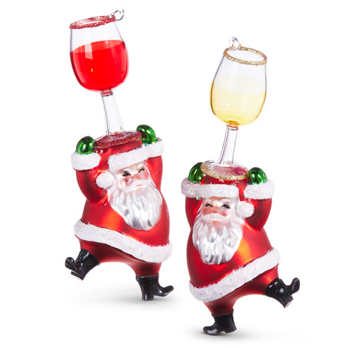 Santa with Wine Glass Ornament - Assorted