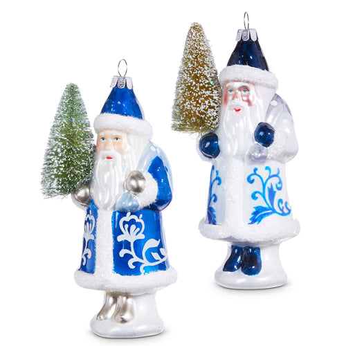 Blue and White Santa with Tree Ornament - Assorted