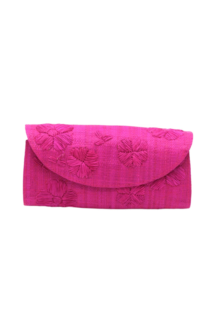 Shebobo Tulum Flower Straw Clutch Purse with Flower Embroidery
