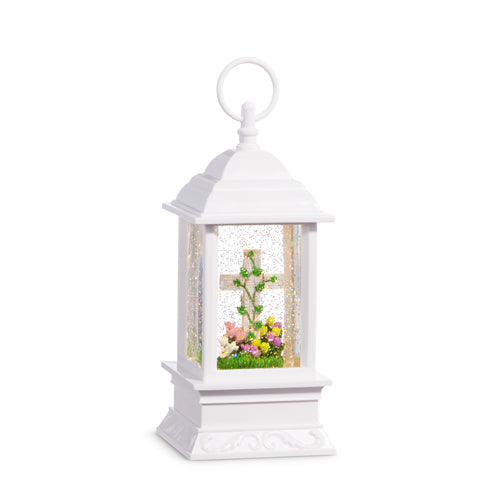 Cross and Tulips White Lighted Water Lantern