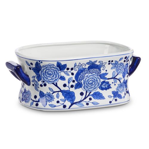 Blue and White Floral Oblong Bowl