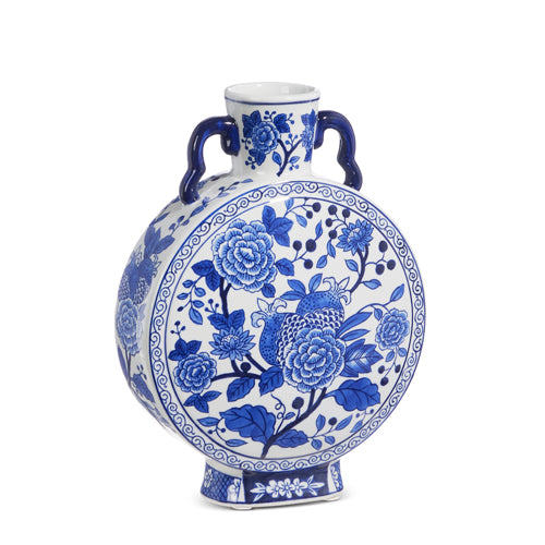 Floral Pattern Blue and White Round Vase