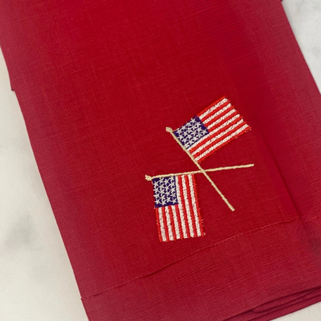 Red American Flags Linen Towel