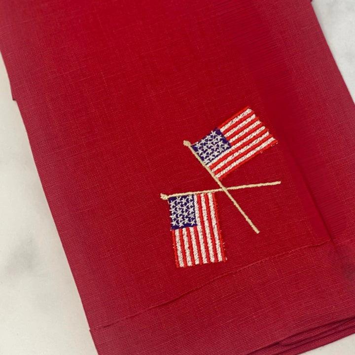 Red American Flags Linen Towel