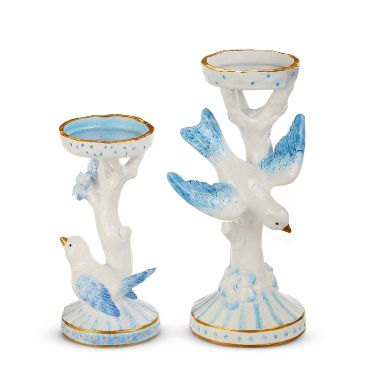 Blue & White Bird Candle Holders