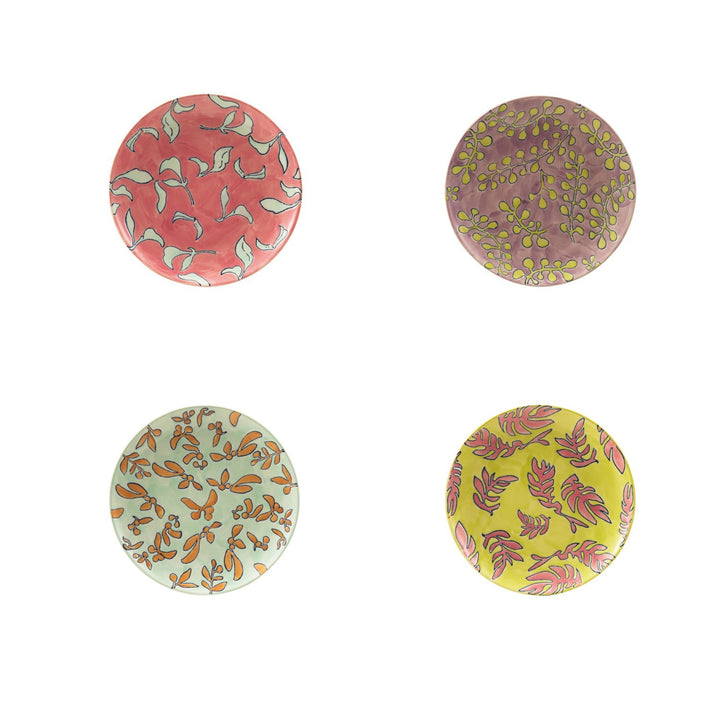 Hazel Mazel Round Hand-Painted Stoneware Plate with Wax Relief Botanical Pattern