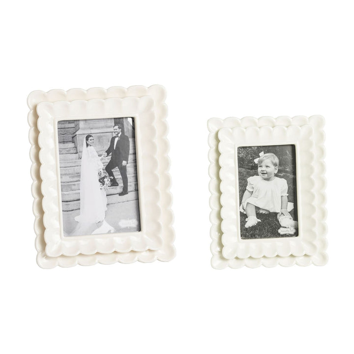 White Layered Scalloped Ceramic Frame