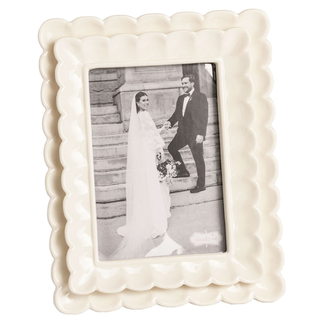 White Layered Scalloped Ceramic Frame