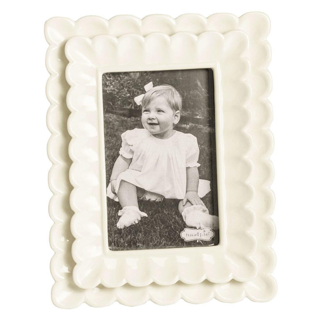 White Layered Scalloped Ceramic Frame