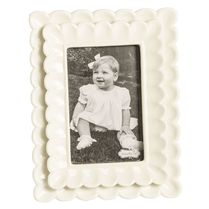 White Layered Scalloped Ceramic Frame