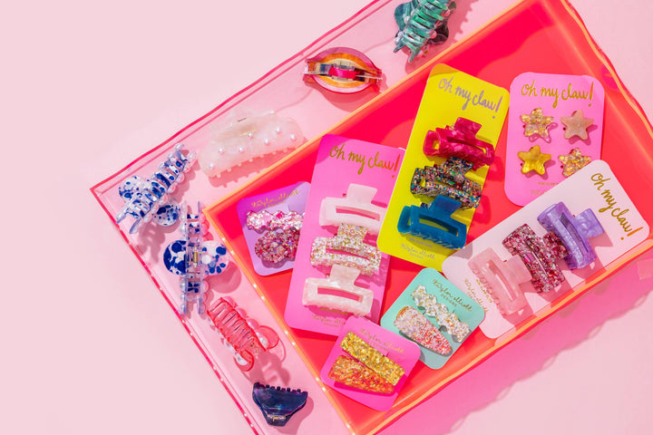 Taylor Elliott Designs Claw Hair Clip Trio Pink Confetti/Purple/Pastel Pink