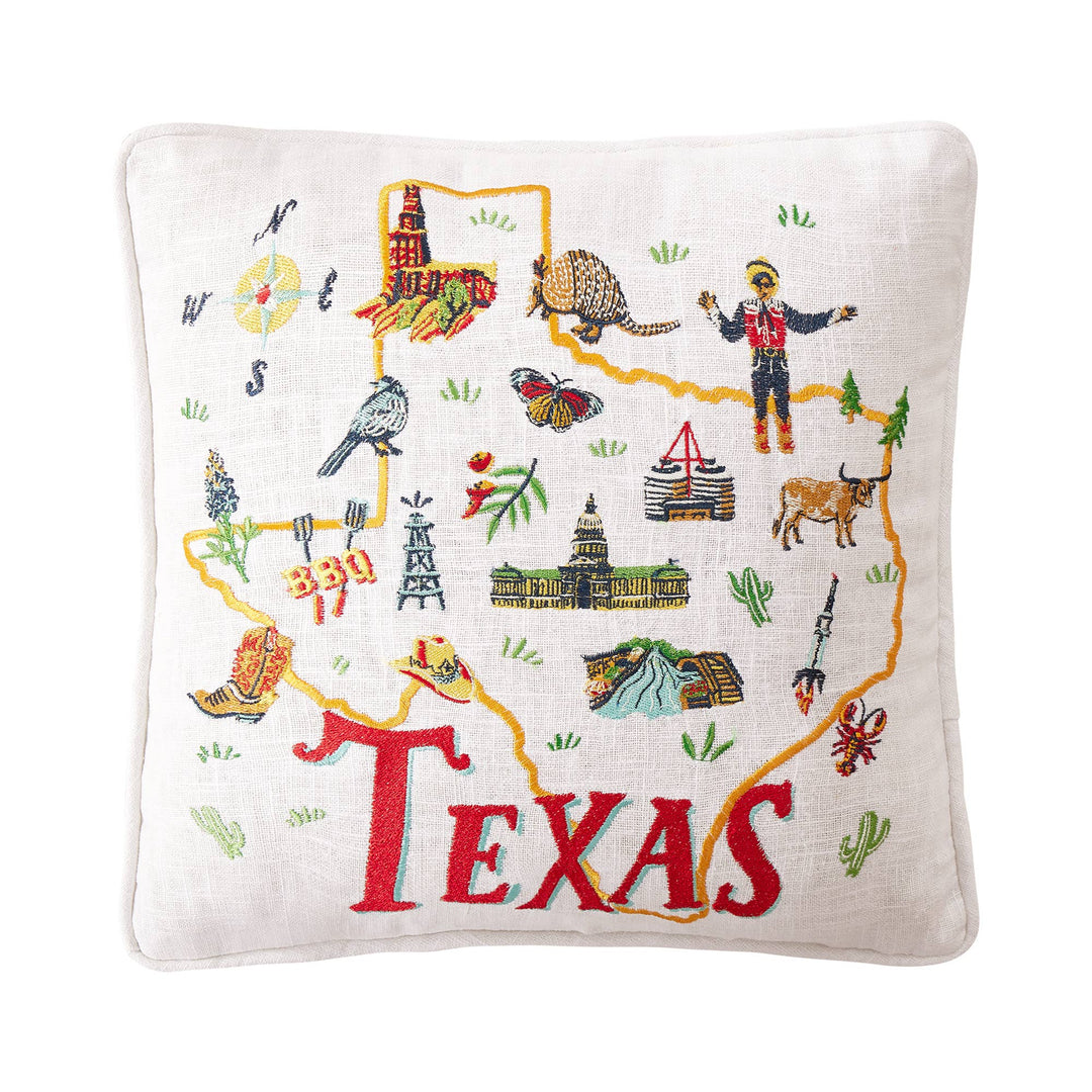 Peking Handicraft Angela Staehling Texas Embroidered Pillow