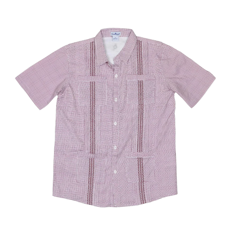 Blue Quail Men's Wave Check Guayabera Maroon