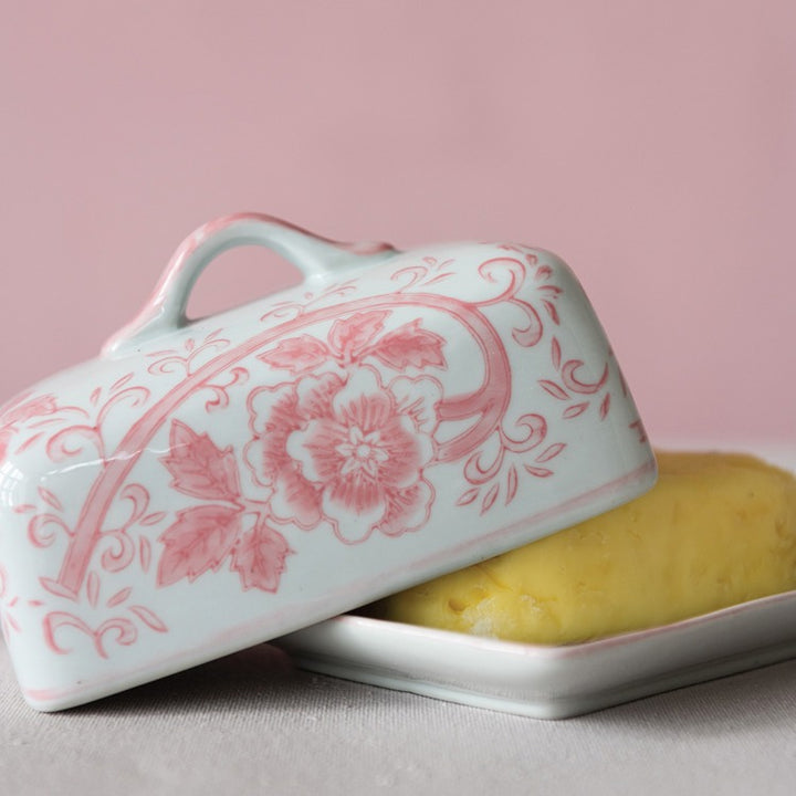 Hazel Mazel Pink & White Butter Dish
