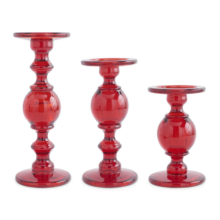 Red Transparent Glass Taper Candle Holder