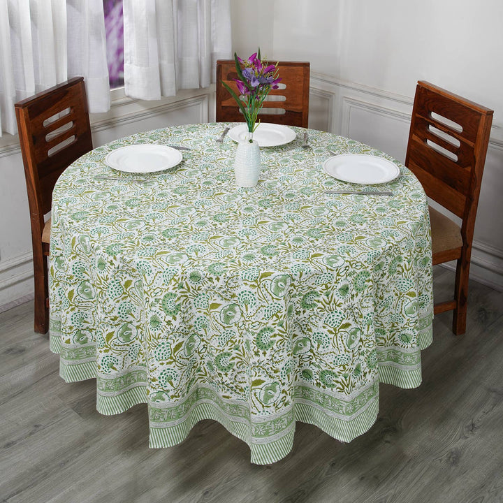 Cotton Print Club Printed Cotton Round Tablecloth Agate Green
