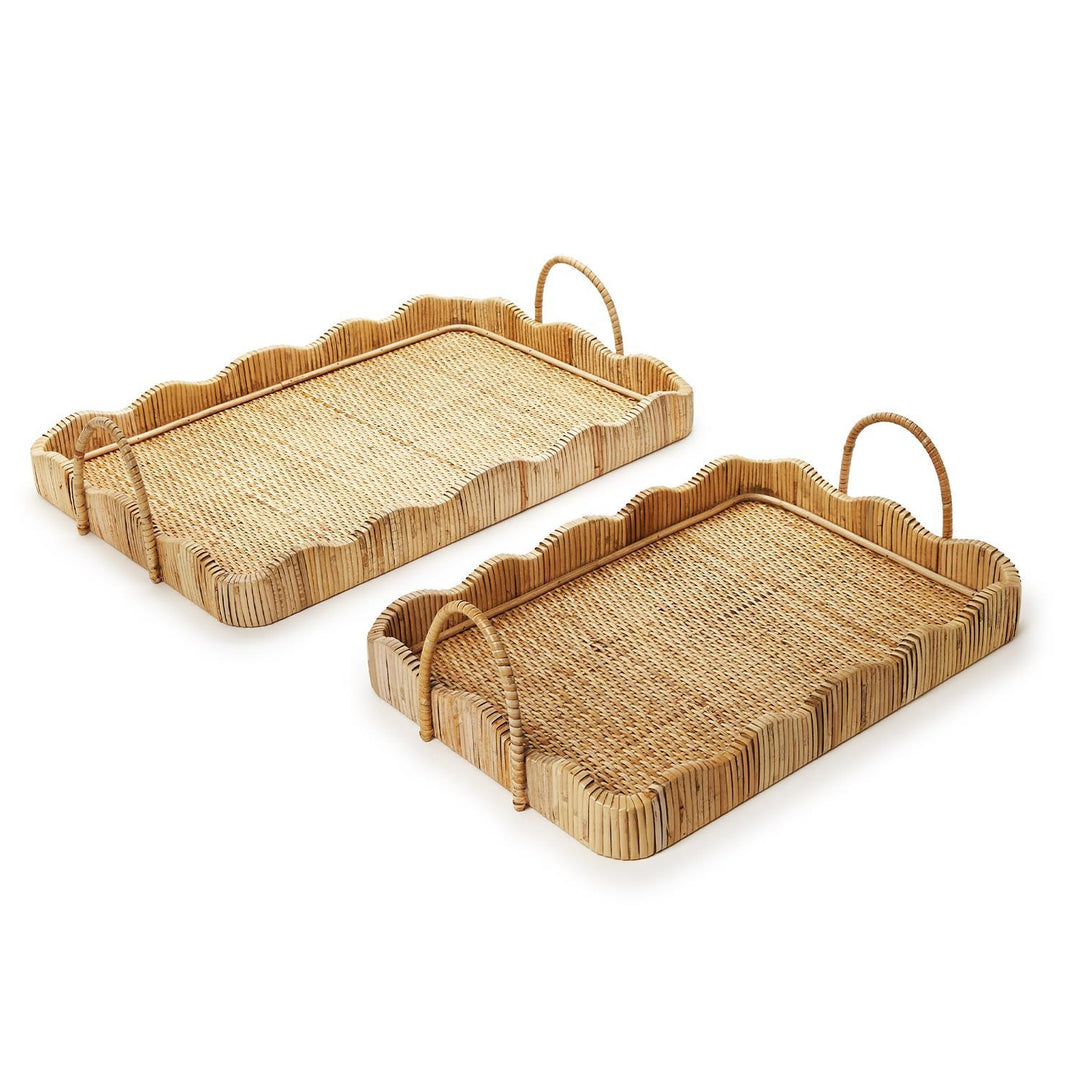 Scalloped Edge Rattan Tray with Handles