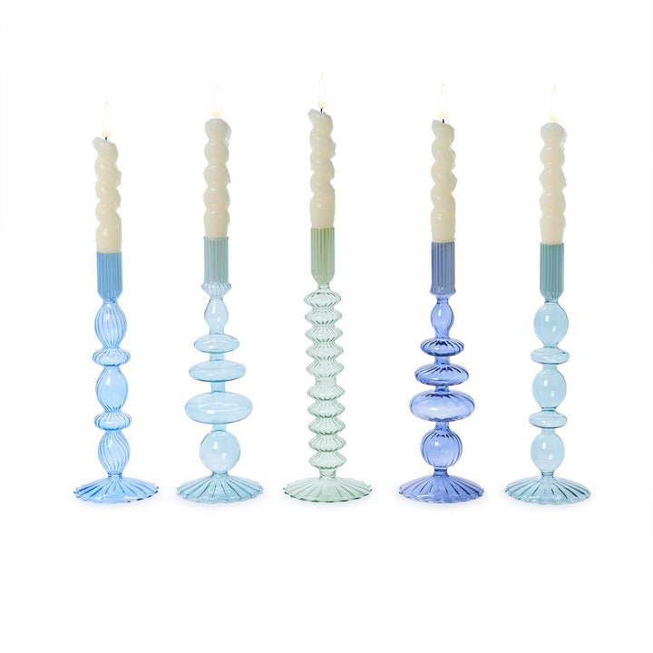 Shades of Blue Hand-Blown Glass Taper Candlestick Candleholder