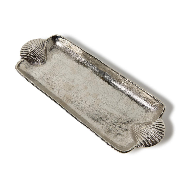 Clam Shell Handle Silver Serving Tray