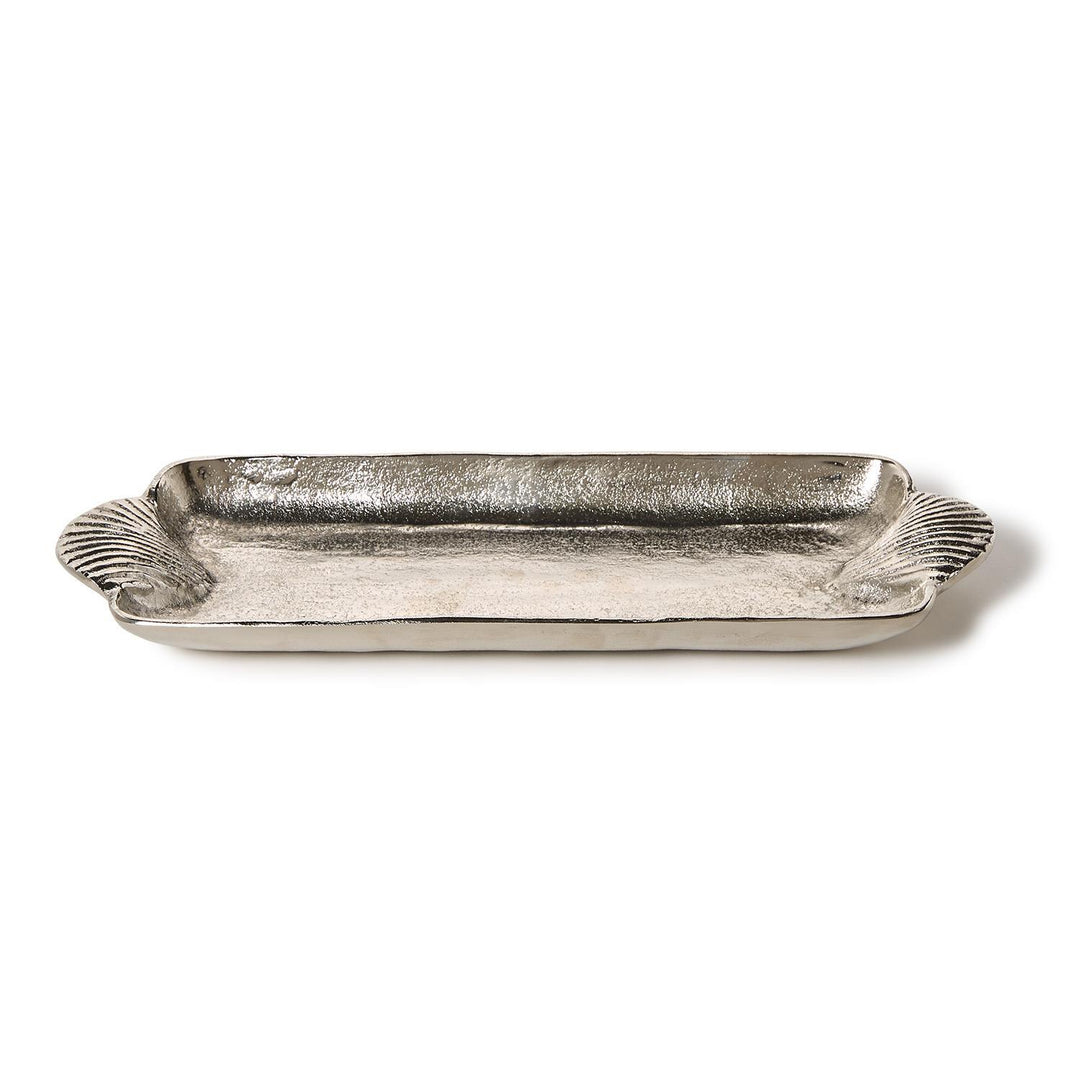 Clam Shell Handle Silver Serving Tray